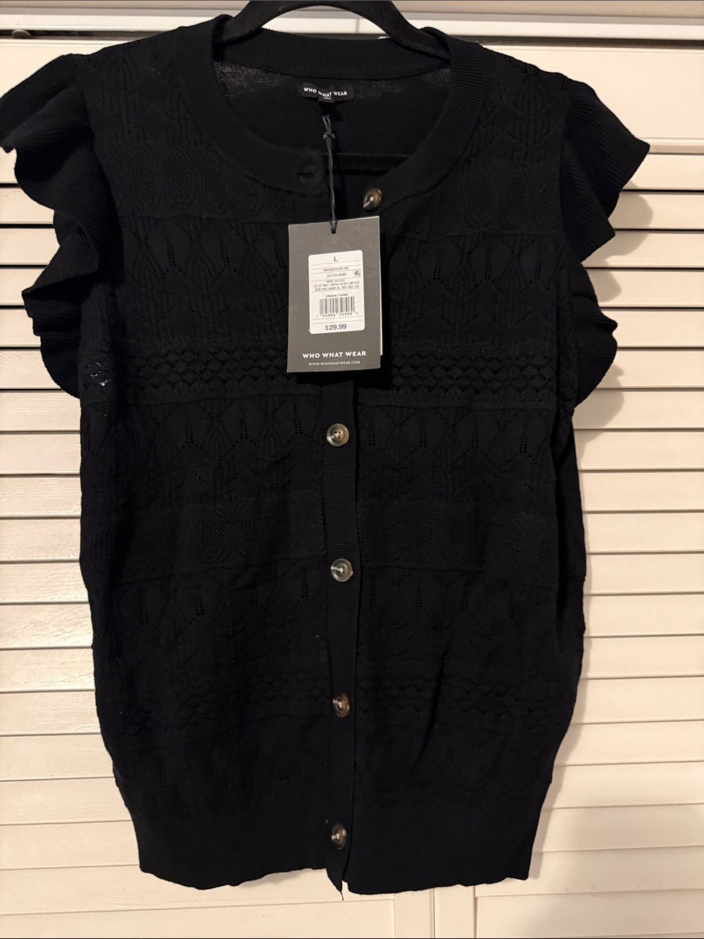 Who What Wear Black Knit Button-Front Ruffle Sleeve Vest